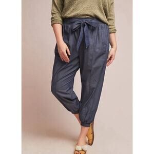 Anthropologie Globetrotter Tie Waist Jogger Pants Small Chambray Denim Harem